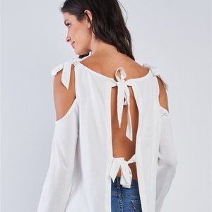 Off-The-Shoulder Long Sleeve Open Back Ribbon Top